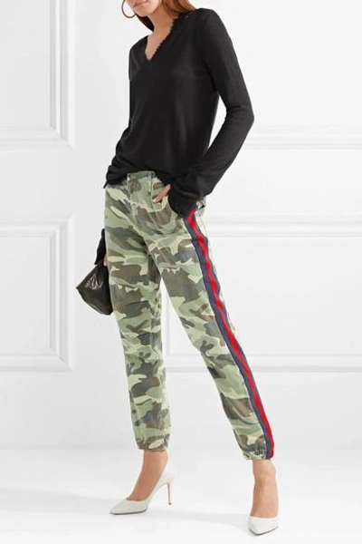 Shop Mother No Zip Misfit Striped Camouflage-print Cotton-blend Track Pants In Green