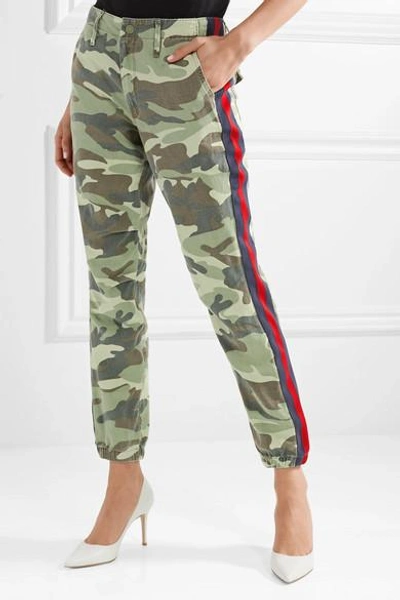Shop Mother No Zip Misfit Striped Camouflage-print Cotton-blend Track Pants In Green