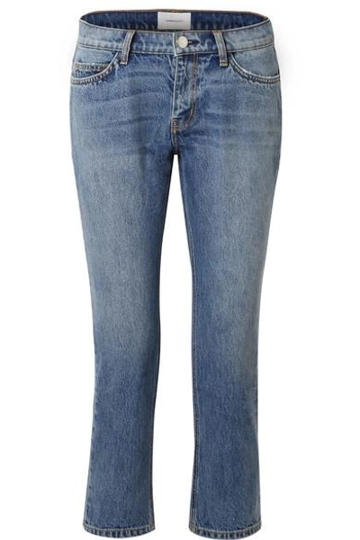 Shop Current Elliott The Cropped Mid-rise Straight-leg Jeans In Mid Denim