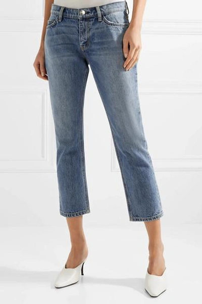 Shop Current Elliott The Cropped Mid-rise Straight-leg Jeans In Mid Denim