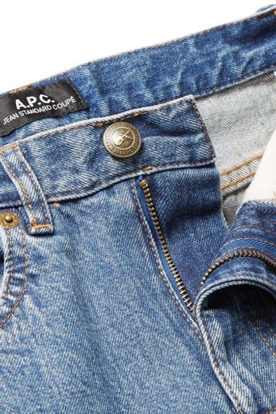 Shop Apc Standard Distressed High-rise Straight-leg Jeans In Mid Denim
