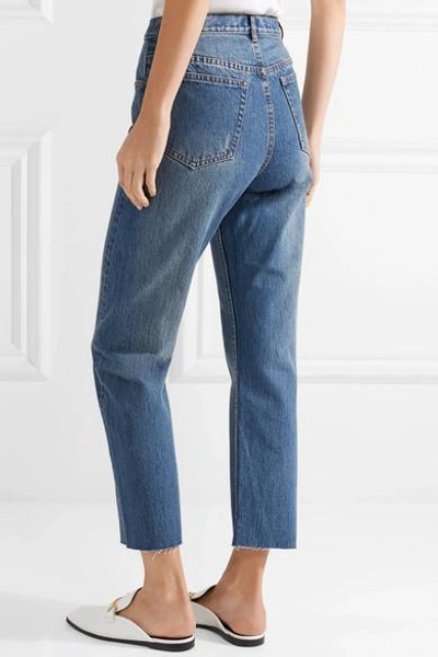 Shop Apc Standard Distressed High-rise Straight-leg Jeans In Mid Denim