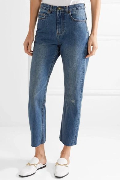 Shop Apc Standard Distressed High-rise Straight-leg Jeans In Mid Denim