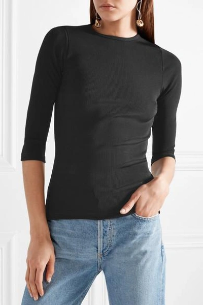 Shop Goldsign The Rib Stretch Cotton-blend Top In Black