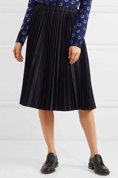 Shop Comme Des Garcons Girl Pleated Wool-twill Skirt In Navy