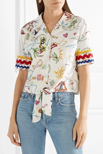 Shop Mira Mikati Printed Cotton-blend Top In White