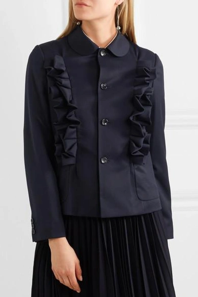 Shop Comme Des Garcons Girl Ruffled Wool-twill Jacket In Navy