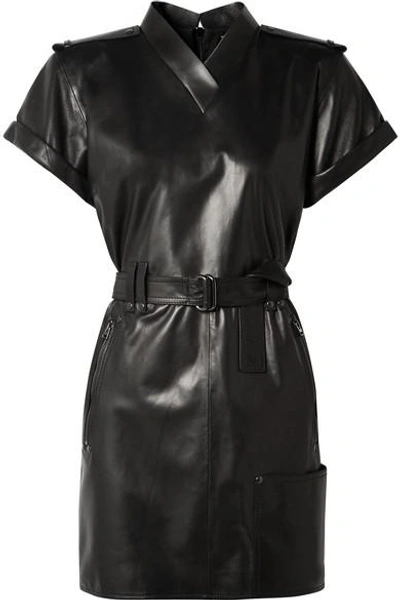 Shop Tom Ford Belted Leather Mini Dress In Black