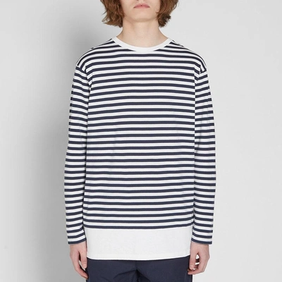 Shop Uniform Experiment Long Sleeve Fake Hem Border Tee In Blue