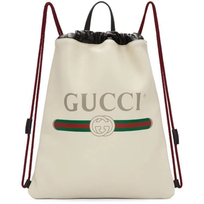 Shop Gucci Off-white Leather Logo Backpack In 8821 White