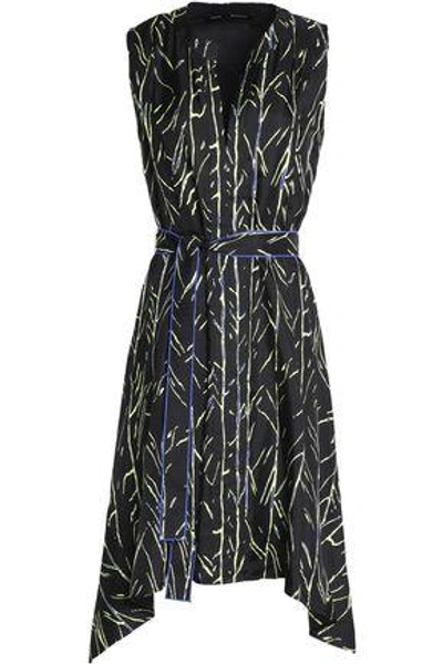 Shop Proenza Schouler Woman Asymmetric Printed Silk-twill Dress Black
