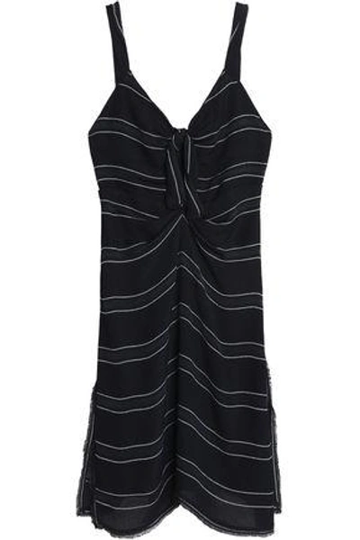 Shop Proenza Schouler Woman Knotted Fringe-trimmed Striped Crepe Mini Dress Black