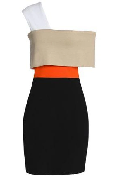 Shop Rosetta Getty Woman One-shoukder Color-block Ponte Mini Dress Sand