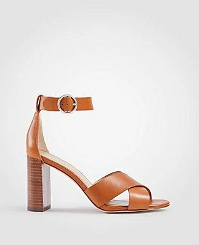 Shop Ann Taylor Liya Leather Block Heel Sandals In Spiced Taupe