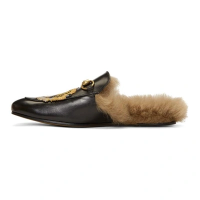 Shop Gucci Black Wool-lined Tiger Princetown Slippers In 1063 Black