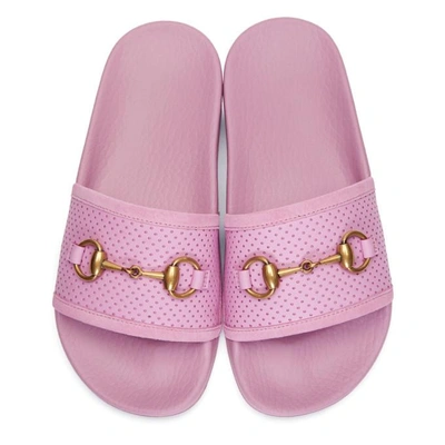 Shop Gucci Purple Horsebit Pursuit Slides In 5832 Lilas