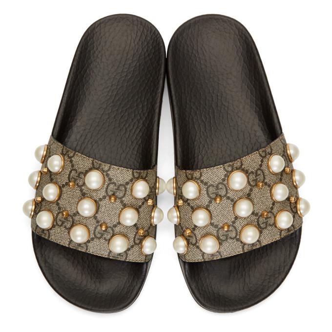 gucci gold sandals with pearls