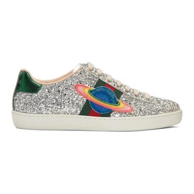 Shop Gucci Silver Glitter Planet New Ace Sneakers In 8160 Silver