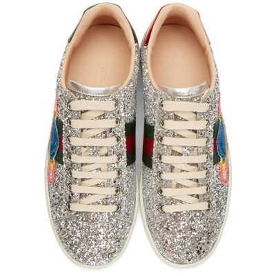 Shop Gucci Silver Glitter Planet New Ace Sneakers In 8160 Silver
