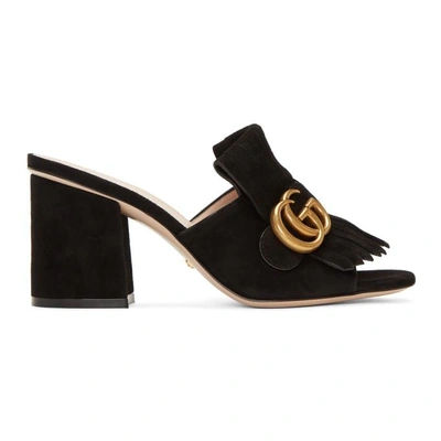 Shop Gucci Black Suede Gg Marmont Fringed Mules In 1000 Black