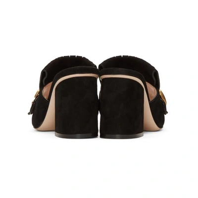 Shop Gucci Black Suede Gg Marmont Fringed Mules In 1000 Black