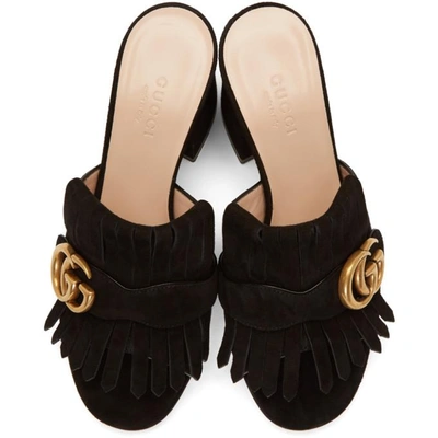 Shop Gucci Black Suede Gg Marmont Fringed Mules In 1000 Black