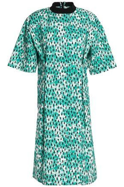 Shop Marni Printed Cotton-blend Poplin Dress In Jade