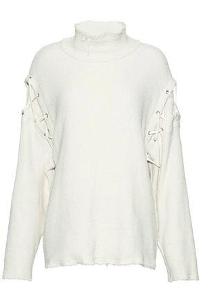 Shop Iro Woman Distressed Lace-up Cotton-blend Sweater Ivory