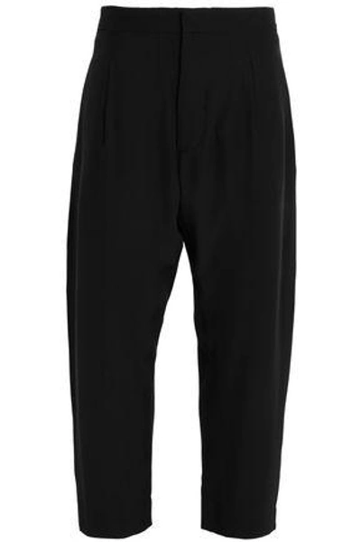 Shop Marni Woman Cropped Silk Crepe De Chine Straight-leg Pants Black