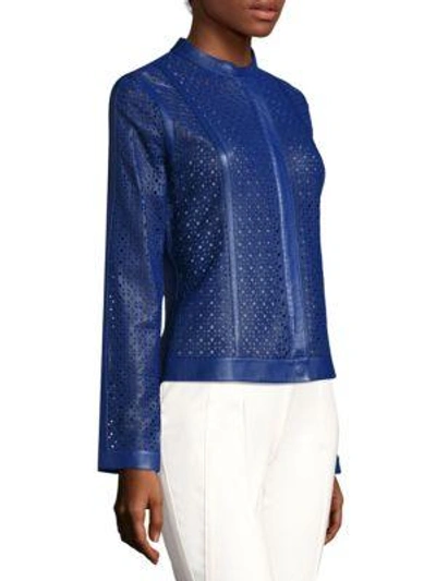 Shop Escada Lindosa Laser-cut Leather Jacket In Cobalt