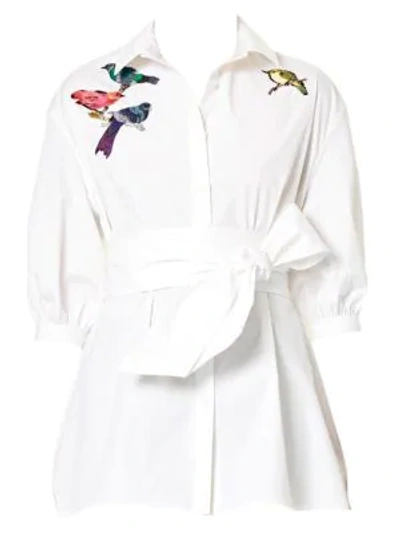 CAROLINA HERRERA Bird-Embroidered Tie-Waist Blouse 