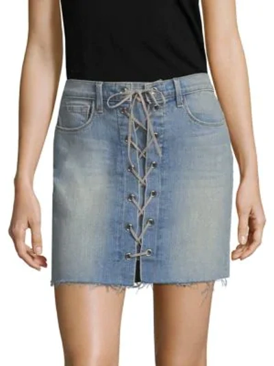 Shop L Agence Portia Lace-up Mini Skirt In Desert Light