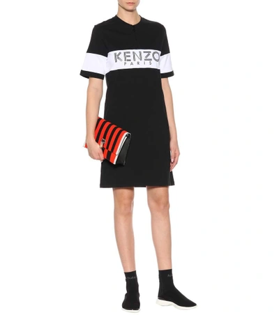 Shop Kenzo Printed Cotton T-shirt Dress In Black