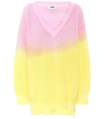Shop Msgm Distressed Cotton Sweater In Multicoloured