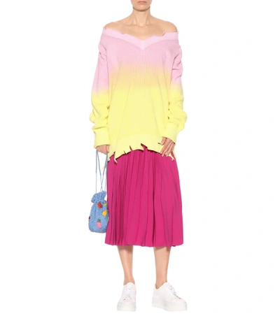 Shop Msgm Distressed Cotton Sweater In Multicoloured