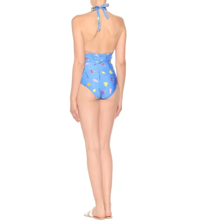 Shop Ganni Dexies Halterneck Swimsuit In Blue