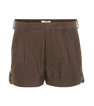 Shop Saint Laurent Pleated Cotton Shorts In Green