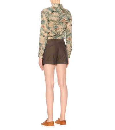 Shop Saint Laurent Pleated Cotton Shorts In Green