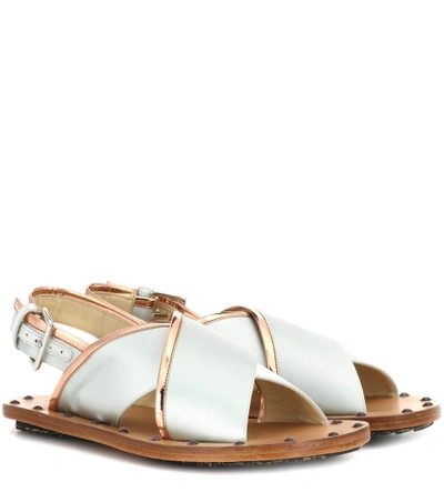 Shop Marni Leather Sandals In Green