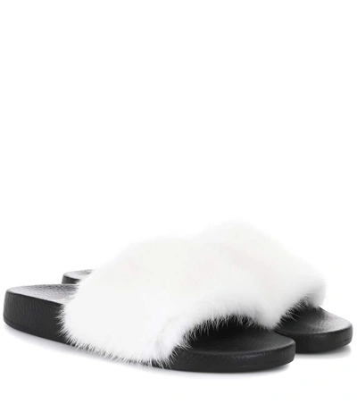 Shop Moncler Jeanne Fur Slides In White