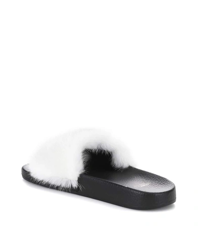 Shop Moncler Jeanne Fur Slides In White