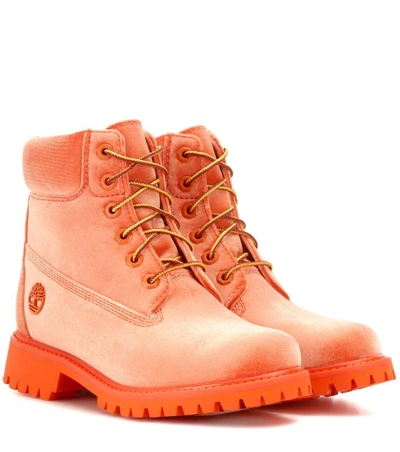 Shop Off-white X Timberland Velvet Ankle Boots In Orange