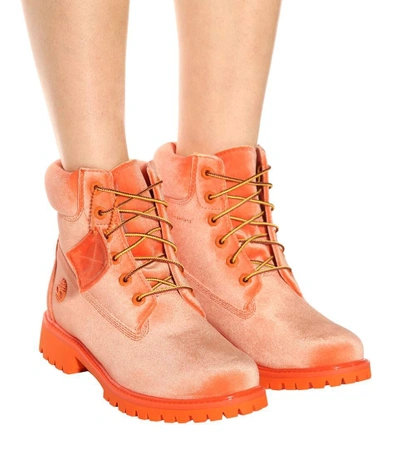 Shop Off-white X Timberland Velvet Ankle Boots In Orange