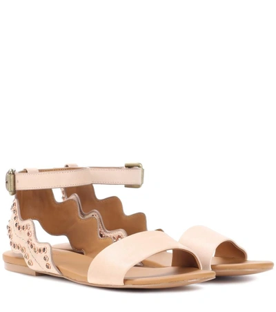 Shop See By Chloé Embellished Leather Sandals In Beige