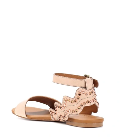 Shop See By Chloé Embellished Leather Sandals In Beige