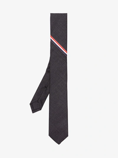 Shop Thom Browne Grey Wool Tie With Tricolour Stripe