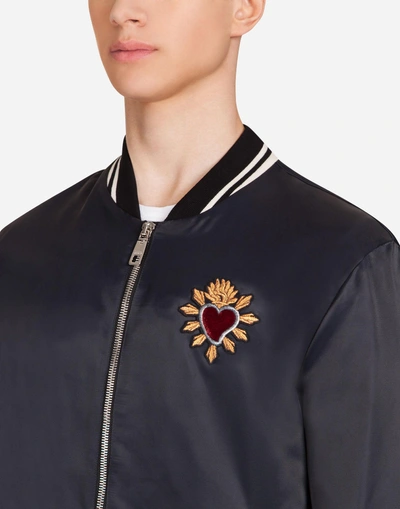 Shop Dolce & Gabbana Nylon Bomber Jacket With Patches In Black