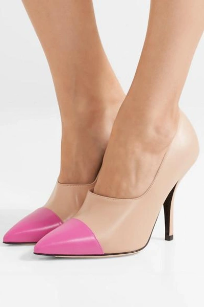 Shop Fendi Two-tone Leather Pumps In Beige