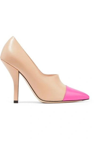 Shop Fendi Two-tone Leather Pumps In Beige