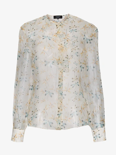 Shop Rochas Dragonfly Print Silk Sheer Blouse In Nude&neutrals